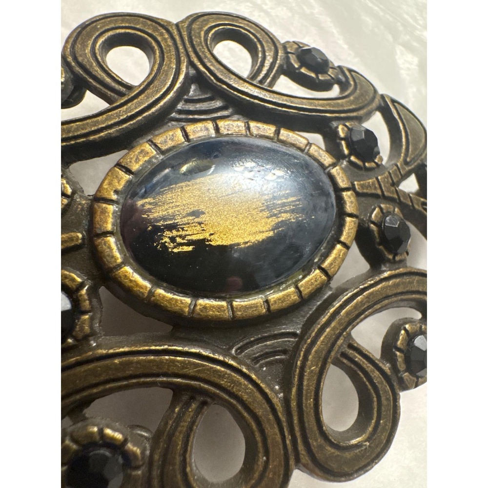 Art Nouveau Style Belt Buckle Foiled Glass Cabochon Gothic Cottagecore